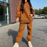 Piece Set Casual Fleece Tracksuit Women Winter 2021 Women's Sets Oversized Hooded Long Sleeve Hoodie Sport Pants Lady