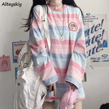 T-shirts Women Rainbow Japanese Style Kawaii Pink Loose Leisure BF Harajuku College Students Female Top Lady