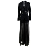 Early Spring New Star Fashion Mesh Splicing Heavy Industry Nail Bead Jacket Chiffon
