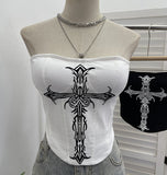 Cross Print Chest Vest Sling Female With Chest Cushions Anti-Slip Strip Short Babes Top