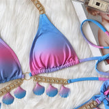 Woherb New Sexy Strap Gradient Print Women's Split Swimsuit Luxury Crystal Diamond Bikini Shell