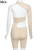 Kliou Asymmetrical Solid Women Rompers Basic Long Sleeve Casual Sportswear Streetwear Female Elastic High Waist
