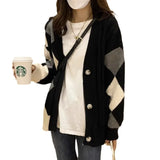 Woherb Color Diamond Case Knitting Cardigan Female 2024 New Early Autumn Dress Lazy Loose Wear College Style Sweater Coat-Outfit