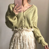 Cardigan Women Spring Chic Hollow Out Elegant V-Neck Korean Vintage Femme Jumper White Sweet Girls Pearls Lady