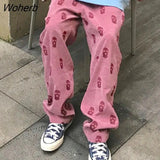 Women Summer Ladies Full Length Trousers Loose High Waist Casual Skulls Drawstring Fashion Popular Preppy Korean Style-Outfit