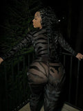 Kliou Midnight Style Jumpsuit Women Sexy Striped Mesh See Through Hollow Out One Pieces Cross Ribbons Sheath Club Female