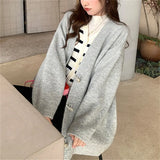 Woherb Autumn And Winter New Korean Version Fashion Lazy Wind Loose Casual Sweater Jacket Ox Horn Buckle Knit Cardigan Female-Outfit