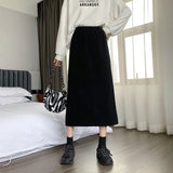 Skirts Women Solid Basic Stylish S-3XL Thick Warm Corduroy Sweet Elegant High Waist Female Winter Split Young