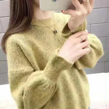Woherb Sleeve Sweater Female Cocoon New Style Korean Version Foreign Style Versatile Languid Lazy Wind Wears Knit Bottom Unlined Upper Garment Versatile-Outfit