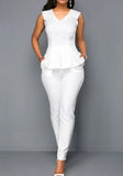 Formal V-neck Sleeveless Solid Regular Two Piece Pants