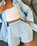 New Long-Sleeved Commuter Shirt Shorts Suit For