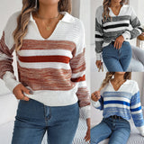 Shooting Autumn And Winter Casual Collar Bump Color Striped Long-Sleeved Knitted Jacket Sweater Women's