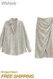 2023 Women Summer 2 pieces sets Fashion Print Blouses Shirts Tops and Skirts Female Casual Elegant Suits Clothing-Outfit