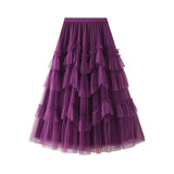 Vintage Cake Mesh Tulle Skirt Women Patchwork Midi Long Guaze Skirts QT1569-Outfit