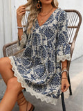 Fashion New WISH / Print V-Neck Lace Seven-Sleeve