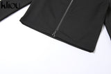 Kliou Solid Simple Two Piece Set Women Sheath Slim Casual Sporty Long Sleeve Zipper Top+Body-Shaping Female Activewear