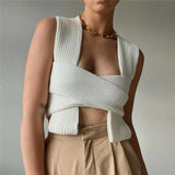 Fashion 2020 Winter Bandage Sexy Knitted Green Women Sweater Vest Off Shoulder Pullover Cropped Sweater Tops Jersey