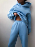Tracksuit Autumn Plus Fleece Sweatshirts Two Piece Set Casual Oversized Solid Female Sports Hoodie Suit Long Pant