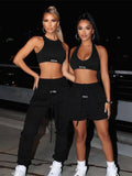 Kliou Sporty Two Piece Set Girl Halter Crop Tops+Drawstring Sweatpants Slim Activewear Casual Gym Workout Fitness Womens