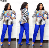 2 Piece Set African Clothes Africa 2023 Dashiki Fashion Print Dresses Suit Bazin Top Pants Elastic Party Plus Size Clothing-Outfit