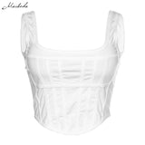 Women Sleeveless Backless Solid White Tanks Cotton Corset Tops Summer Casual Chic Crop Top Streetwear Female Camis