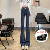 Woherb Women's Wear 2024 New Elastic High Waist Slim Show Thin Hot Girl Bell Bottoms Ins-Outfit