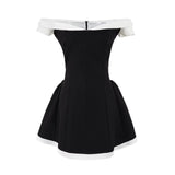 2025 New Fashion Sexy Breasts Small Body Repair Word Collar Dress Skirt Short Skirt