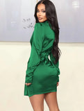 Winter Elegant High Collar Long Sleeve Ruffles Mini