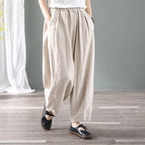 2022 Spring Cotton Linen Elastic Waist Pants Loose Casual Literature and Art RETRO Harlan