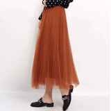 Woherb Elastic 3 Layers Waist Ball Gown Gauze Tutu Skirt Elegant Vintage Mesh Long Tulle Skirt For Spring Autumn QT2117 1215-0-Outfit