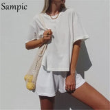 2021 Causal Summer Lounge Wear Women Tracksuit Shorts Set Loose Short Sleeve T Shirt Tops And Mini Shorts Two Piece