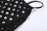 Kliou Hollow Out See Through Jumpsuit For Women Solid Sexy Sling Skinny Cleavage Net Plaid Hole Stunning Midnight Club