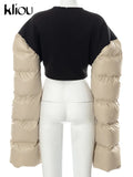 Kliou Punk Street Jacket Women Hipster Stitching Cotton-Padded Plus Size Sleeve Clothing Goth Zipper Sheath Y2K High Street