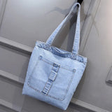 2022 New Large Capacity Women Shoulder Bags Wild Casual Handbag Street Canvas Denim Shoulder Bag Solid Color Zipper Shopping