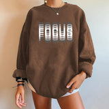 Focus Letter Print Women Sweatshirts Long Sleeve Drop-shoulder Sweatshirts Streetwear Winter Clothes Women Tops Moletom