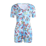 Women Sexy V-Neck Bodycon Bodysuit Casual Printed Button Sleepwear Jumpsuit Shorts Romper Leotard Sexy Ladies Summer Pajamas