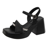 Woherb Women Summer 2023 Fashion Casual Platform Bottom With Skirt High Heel Thick Heel Shoes A Word With Beach Shoes