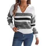 Shooting Autumn And Winter Casual Collar Bump Color Striped Long-Sleeved Knitted Jacket Sweater Women's