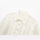 Spring Style Beaded Diamond Lapel Knitted Sweater Short Coat 4331141-Outfit
