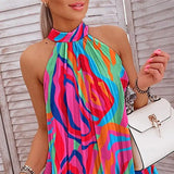 Winter Sleeveless Printed Halter Short Dress for Women New Women's Clothing Elegant Sexy Loose Mini Dress-Outfit