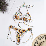 Sunflower Printed Bikini Set Sexy Swimwear Women Mujer Push Up Padded Biquini Bathers Bandage Bathing Suit Swimsuit