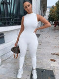 Kliou new jumpsuit women elastic hight casual fitness sporty rompers sleeveless zipper activewear skinny summer