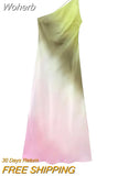 Tie Dyed Asymmetrical Midi Dress For Women Sexy Oblique Necked Backless Sling Robes 2023 summer Female Fashion vestidos-Outfit