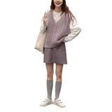 Woherb Small V Collar Soft Waxy Simple And Generous Knitting Vest New Female Gentle Girl Pure Color Sweet Sister Vest Female-Outfit