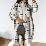 Women Plaid Long Coat Casual Turn Down Collar Thick Oversize Jacket Fashion Single-Breasted Warm Female Long Shirt