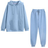 Hoodies Women Two Piece Set Solid Fleece Oversized Tracksuits Winter Thick Warm Hooded Sweatshirt Jogger Pants