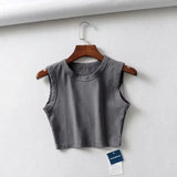 Summer vintage white crop tops women biker black punk sexy tank top korean streetwear cropped sleeveless top