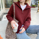 Cardigan Women Spring New Solid Vintage All-match Elegant Zipper Loose Daily Soft Sweet Simple Casual Knitwear Chic