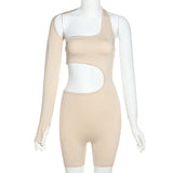 Kliou Asymmetrical Solid Women Rompers Basic Long Sleeve Casual Sportswear Streetwear Female Elastic High Waist