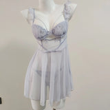 Spring Summer New French Girl Pure Wind Sexy Small Flying Sleeve Net Yarn Small Chest With Bra Bra Bra Bra Pajamas